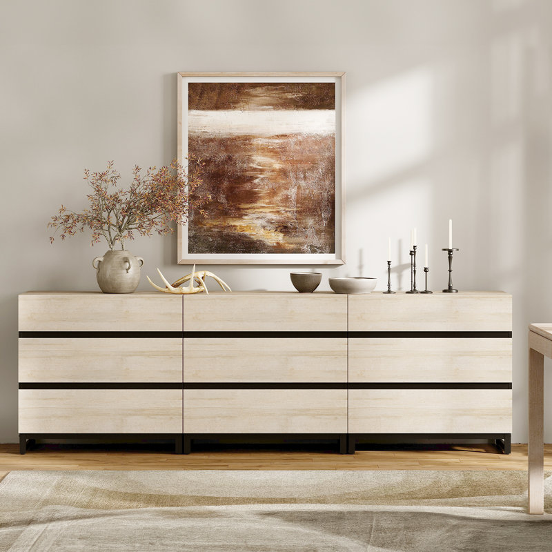 Aadam 94.5'' W 9 - Drawer Dresser, Beige