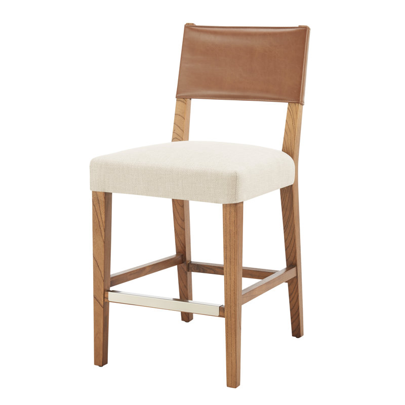 Qamile Upholstered Counter Stool with Solid Wood Frame, Brown, White