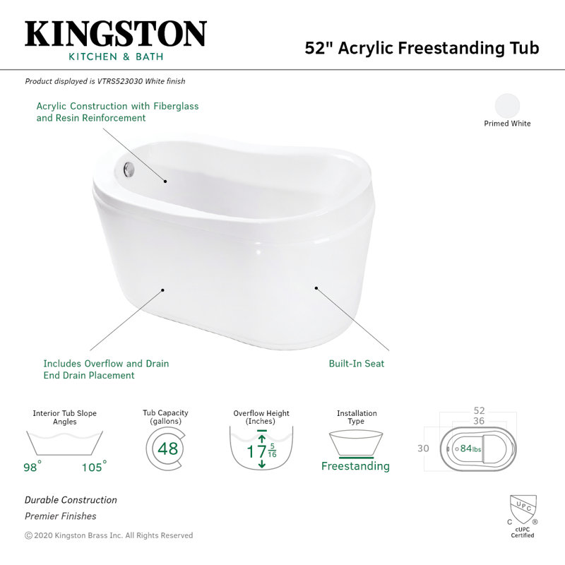 Eden Acrylic 52" x 30" Freestanding Soaking Bathtub