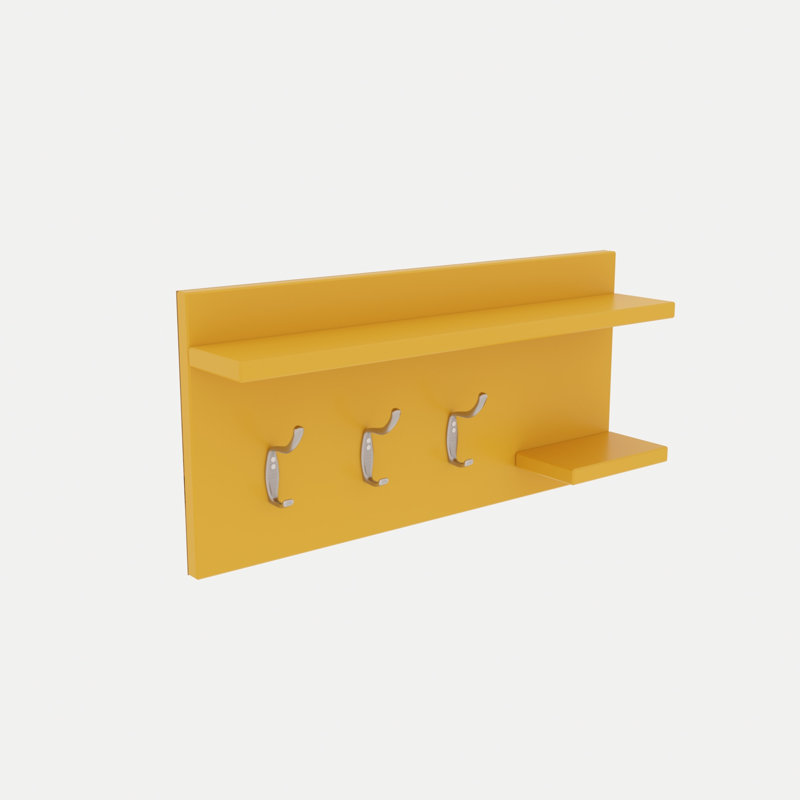 2 Piece Floating Shelf with Hooks, Yellow
