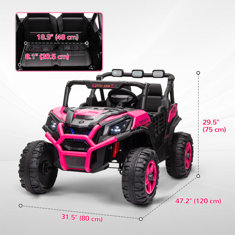 Voiture électrique 2 places 24V pour enfants avec télécommande, rose