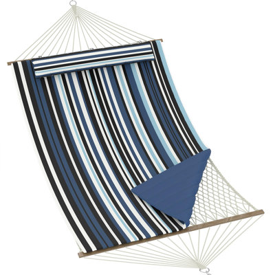 350cm/138in Rope Net Hammock Bed with Padded Cushion, Wooden Spreader Bars, Dark Grey Outdoor Hanging Hammock for Garden Patio Balcony (Stand Not Included)