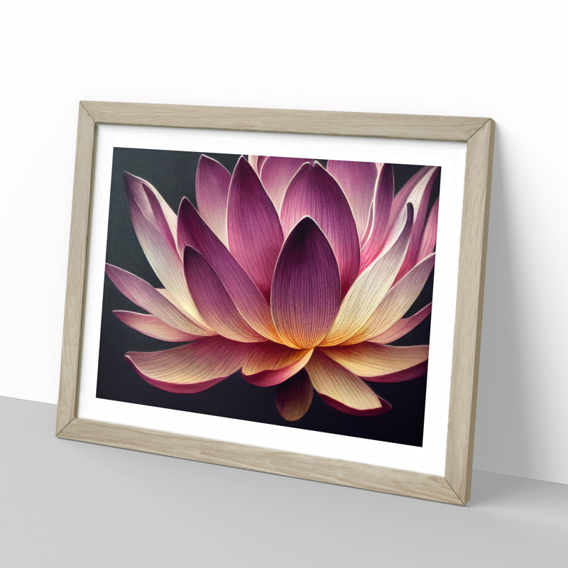 Heavenly Lotus Flower - Single Picture Frame Print, 25cm H x 34cm W x 2cm D, Oak