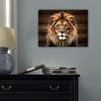 Lion, art mural de lion rustique, décoration murale, impressions sur toile, tête d'animal, portrait, affiche, chasse à la ferme, chalet, décor encadré minimaliste, pour chambre à coucher, salon, décoration de la maison, 16 x 24 po