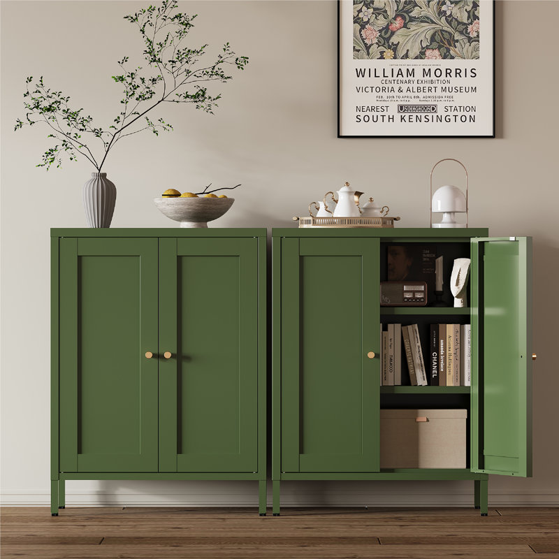 31.5" Tall Metal Side Cabinet with 2 Doors and 2 Adjustable Shelves, Green