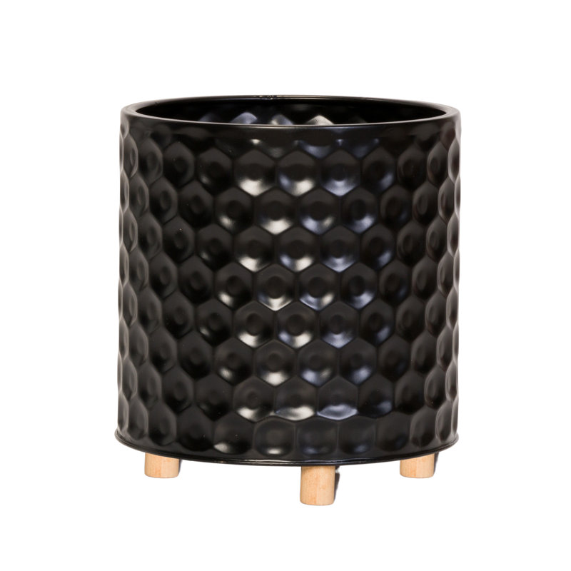 Pot à fleur en métal Mid Century, H 8,75 po x l 8 po x P 8 po, Black