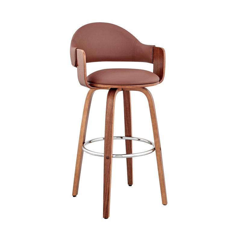 Tabouret de bar avec accoudoirs et repose-pieds Romarin, Noyer, Tabouret de comptoir (assise de 26 po de hauteur), Marron