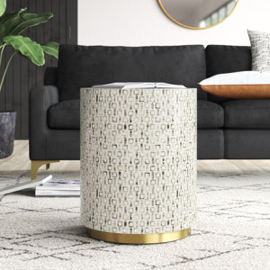 Mother of Pearl Shell Side End Accent Table with Gold Base