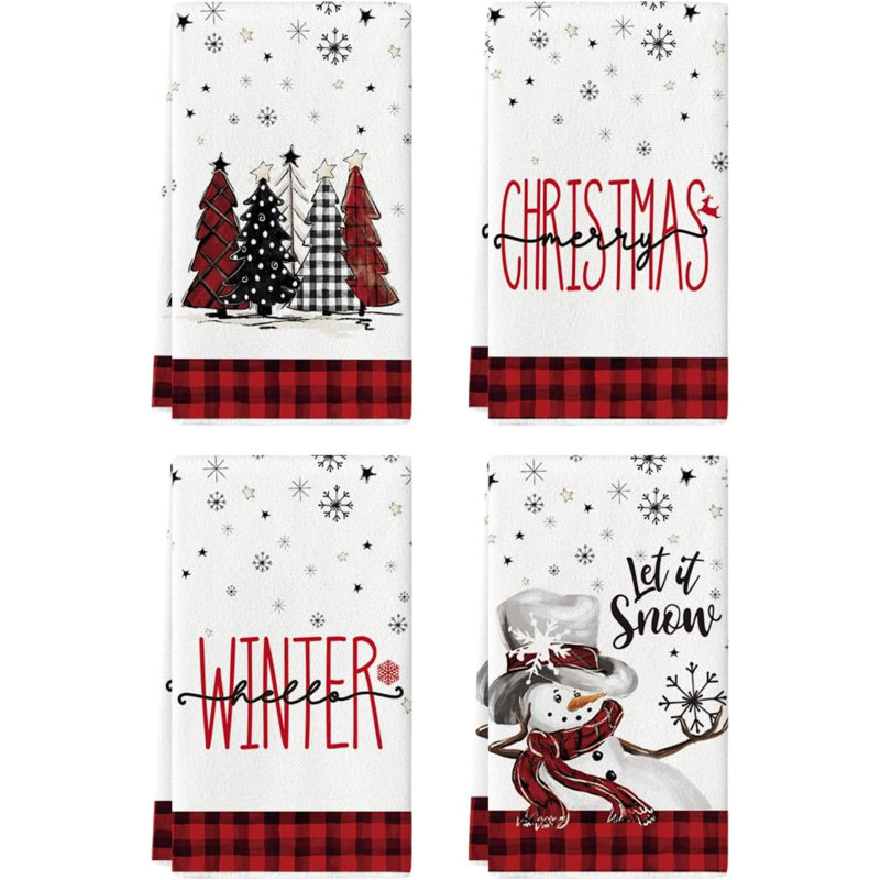 Ensemble de 4 essuie-tout de Noël Buffalo, Rouge; blanc; noir