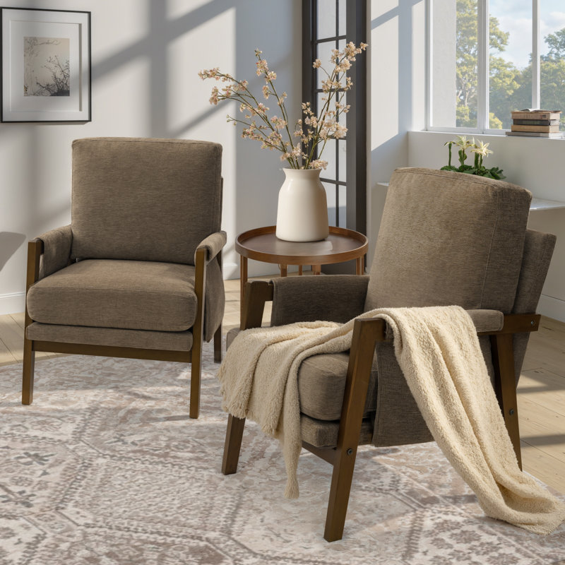 Fauteuil d'appoint à dossier haut de style moderne Mid-Century avec structure en bois massif et coussins moelleux pour le salon