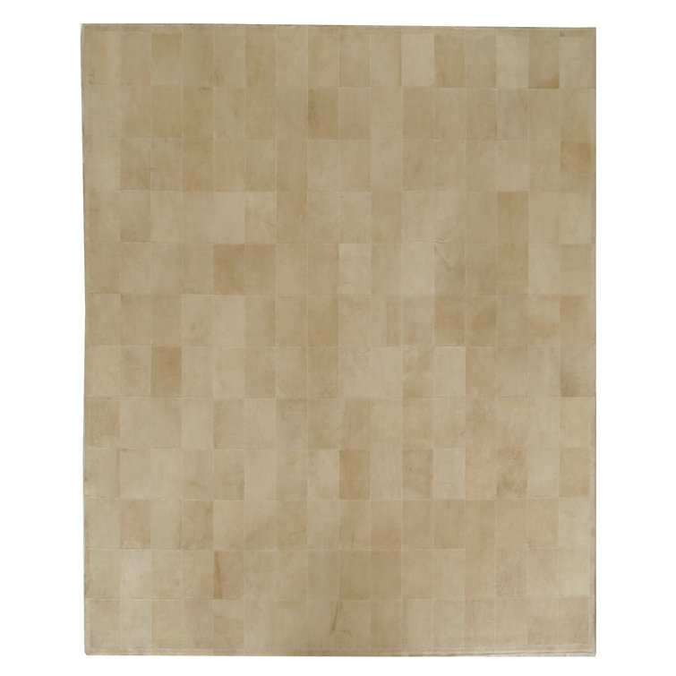 Leather Suede Cowhide Geometric Area Rug in Beige
