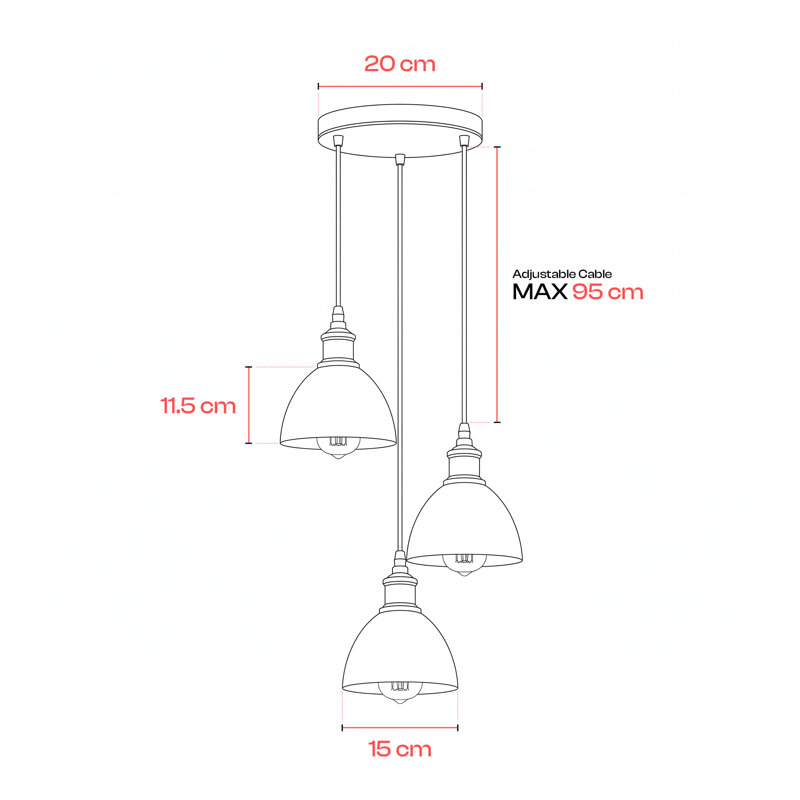 Appleby 3 - Light Cluster Pendant, No, Orange