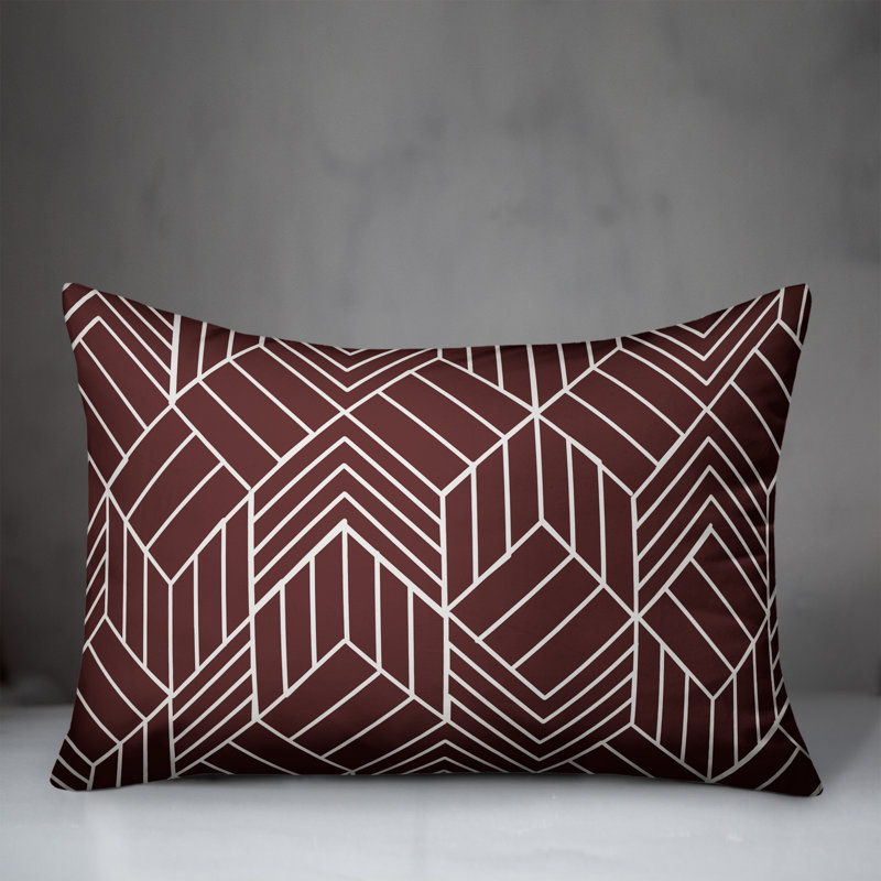  Coussin décoratif géométrique intérieur / extérieur en polyester, H 14 po x l 20 po, Marron