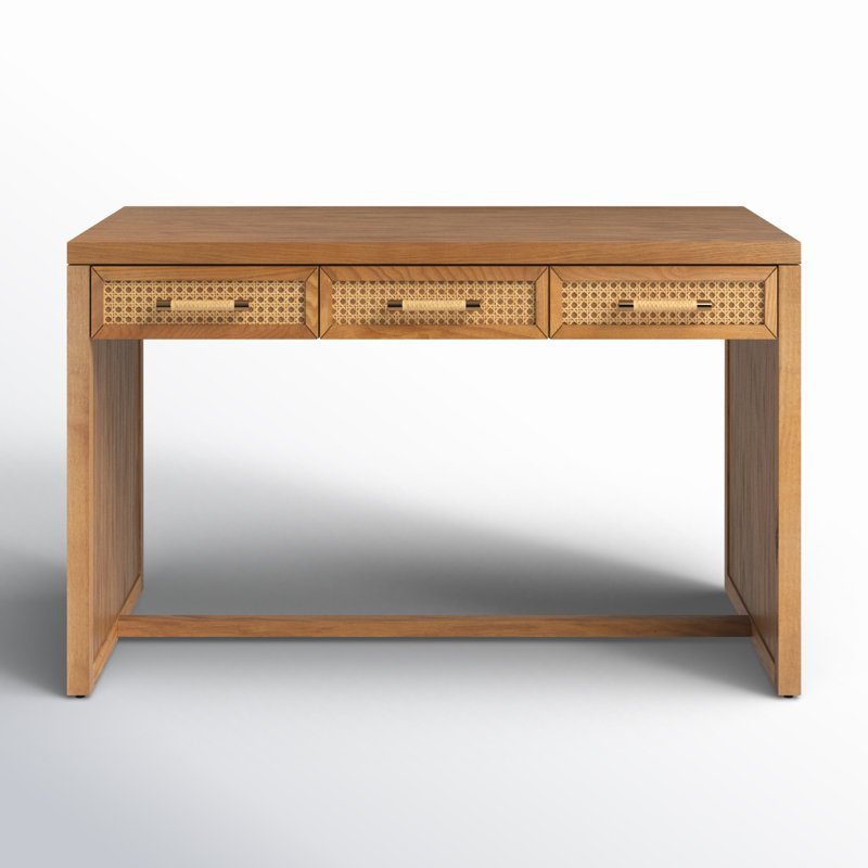 Mesa Cane and Solid Wood 3-Drawer Writing Desk