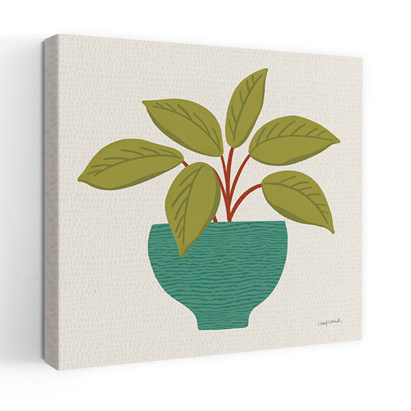 Art mural contemporain plante en pot, H 18 po x l 18 po