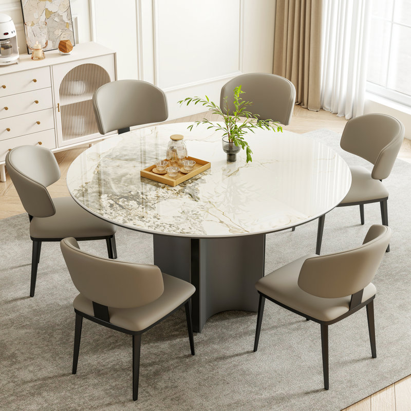 Modern 53" White Round Ceramic Sintered Stone Dining Table with Stainless Steel Base（Table only）, White