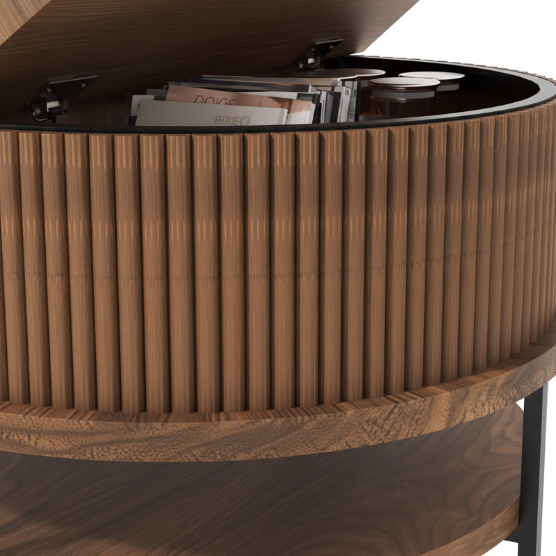 Table basse 31,5 "Farmhouse Round | Plateau rabattable et rangement caché | Idée cadeau