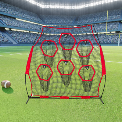 Filet d'entraînement 8 pi x 8 pi, filet d'entraînement avec 6 poches pour cible, filet sans nœuds, sangles de transport et étui de transport portable, rouge
