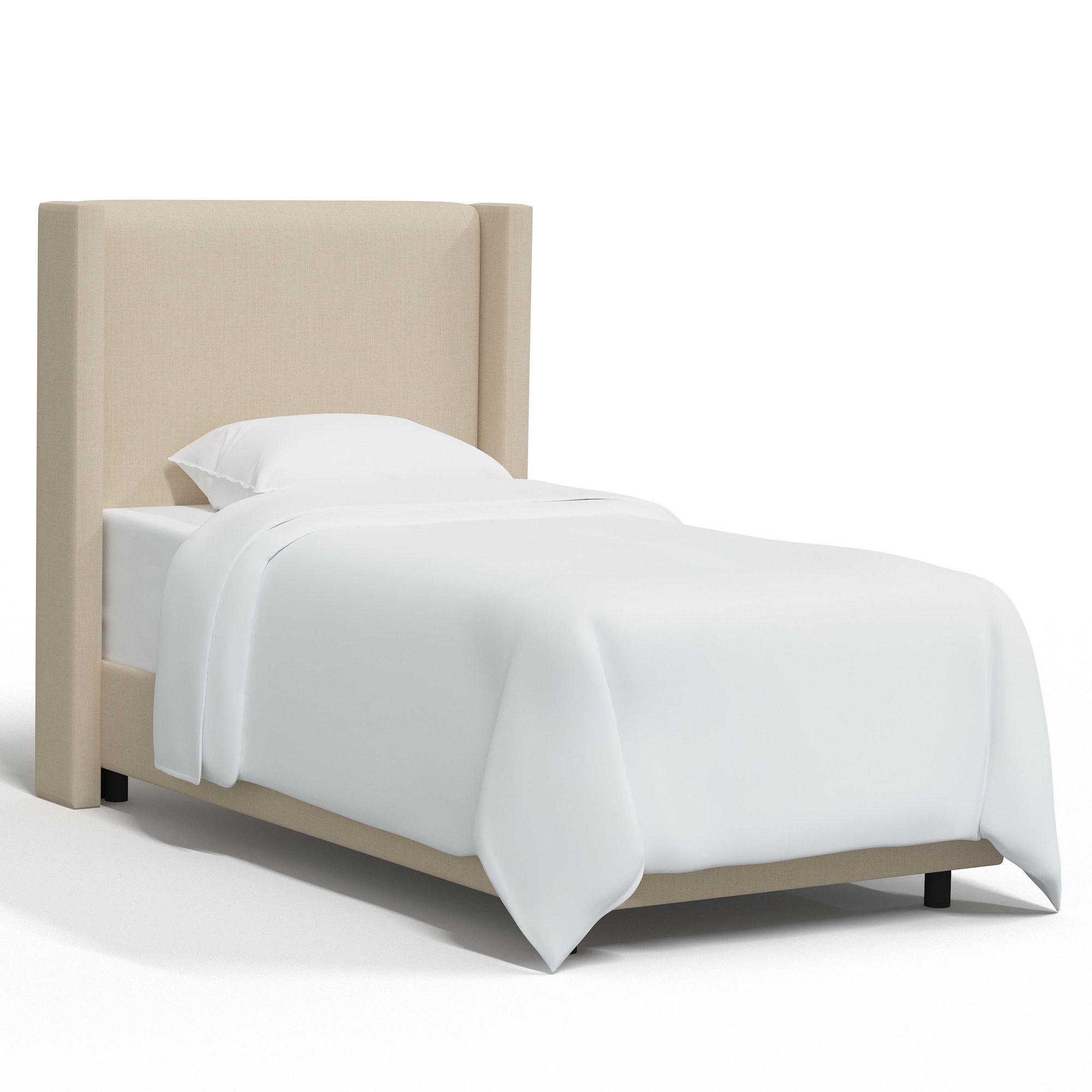 Hanson Upholstered Wingback Bed, Twin, Classic Linen Linen