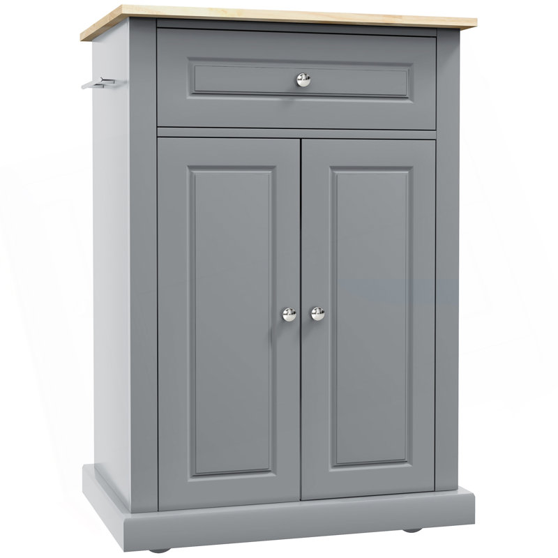 Rolling Kitchen Island Cart, Portable Serving Trolley Table With Drawer, Adjustable Shelf And 2 Towel Racks, Grey