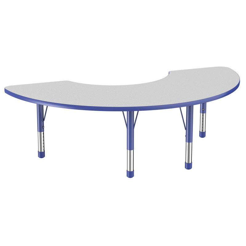 Table d'activité demi-lune 36 "x 72" avec pieds réglables, Gris / bleu, Épais