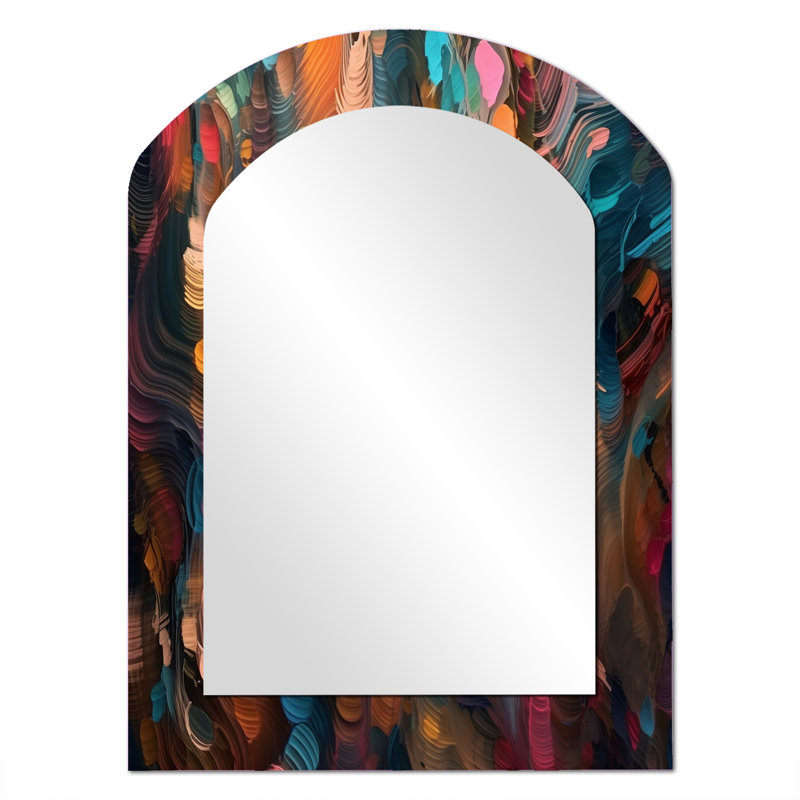Random Swirls Abstract - Geometric Arch Large Wall Mirror, Modern Asymmetrical Unique Mirror, Printed Metal Art, 34" x 25"