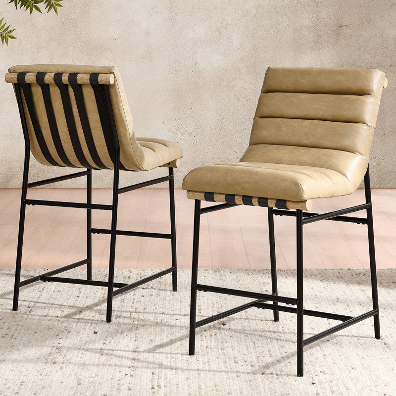 Tabouret en cuir Nicco Vegan (ensemble de 2), Tabouret de comptoir (siège d'une hauteur de 24 p