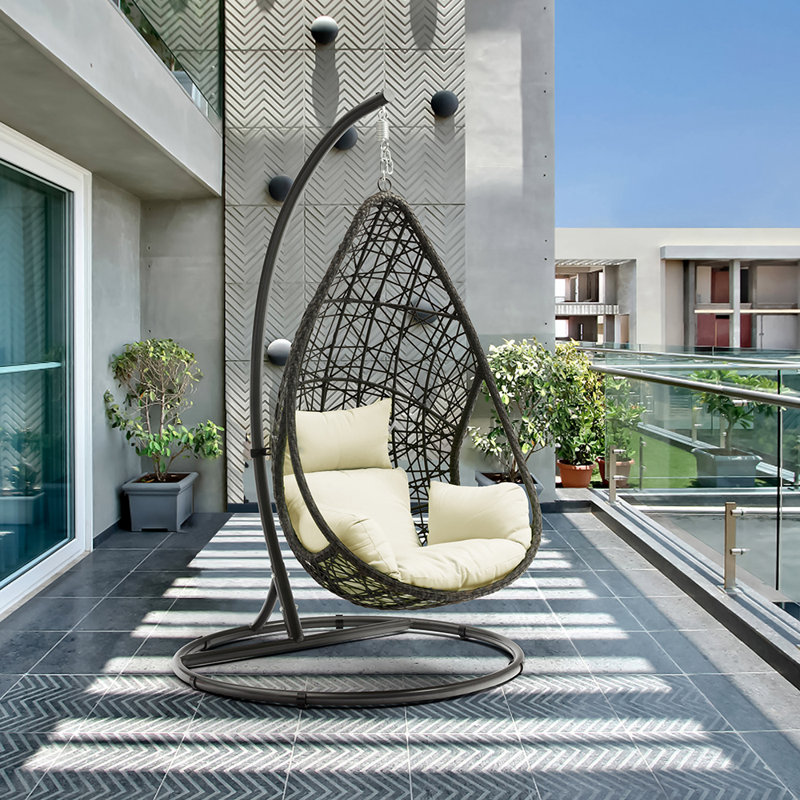 Bravo Outdoor Swivel Papasan Chair, Gray Frame/Cream Cushion