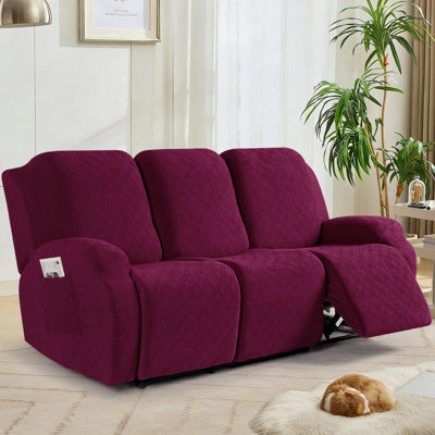 Adamstown 3 Seat Stretch Recliner Couch Covers Soft Reclining Sofa Slipcover Furniture Protector For Dogs Cats  Burgundy 