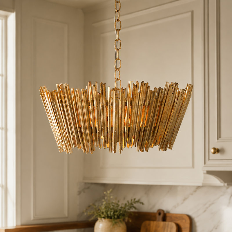 3 - Light Unique/Statement Rustic Drum Chandelier, Gold