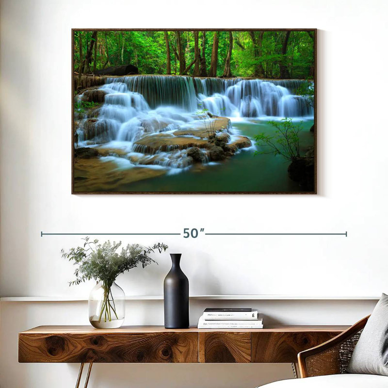 Cascade de la forêt profonde de Kanchanaburi, Cadre flottant en noyer, 40 po x 27 po