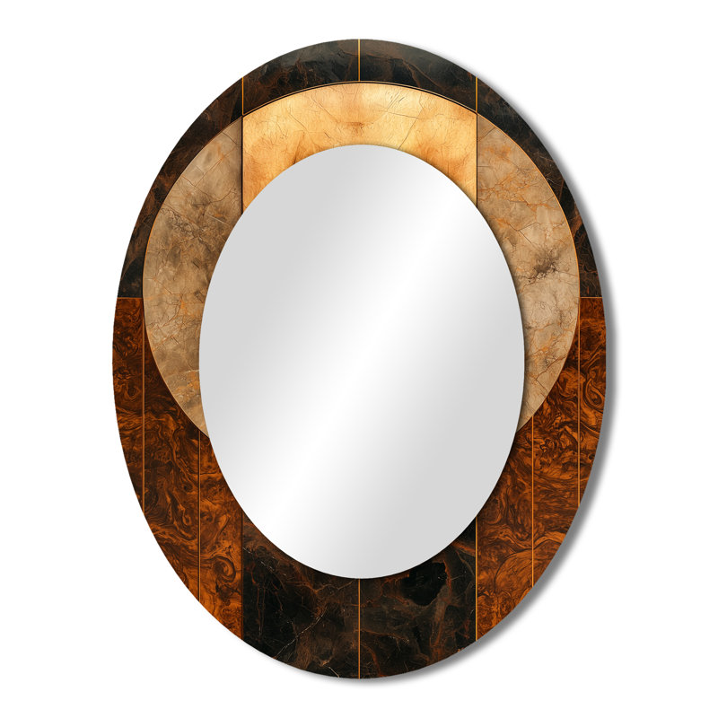 Mosaic Walnut Essential Forms II - Modern Oval Wall Mirror, 43" x 33"