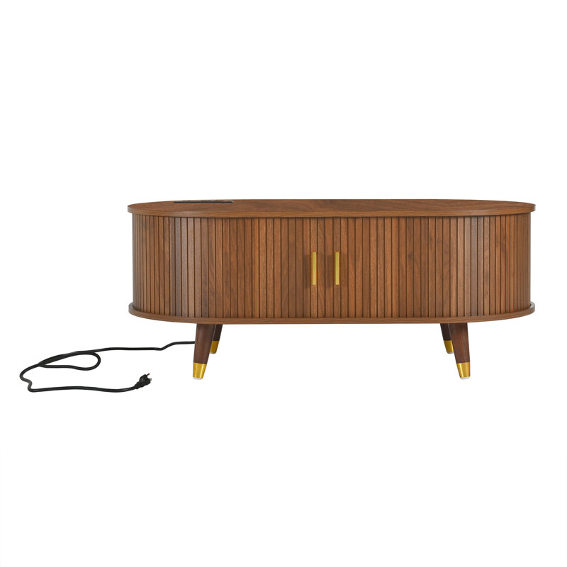 Table basse ovale avec rangement, Noyer