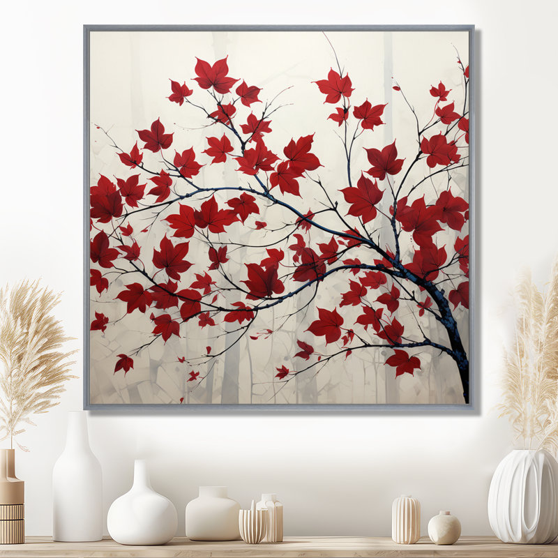 Red Leaves Scarlet Simplicity On Canvas Print, 24" H x 24" W, Silver Floater Framed