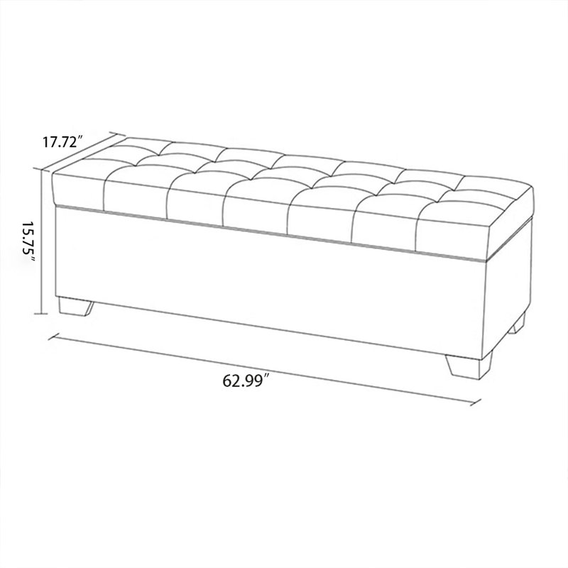 Banc de rangement rembourré en bois beige, Beige, 15.75"H x 62.99"L x 17.72"D