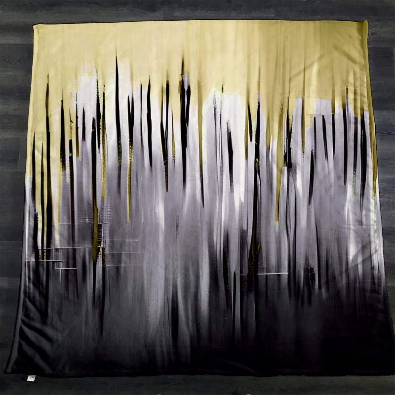 Throw Blanket, 51" W x 60" L, Striped/Abstract, Gray/Yellow