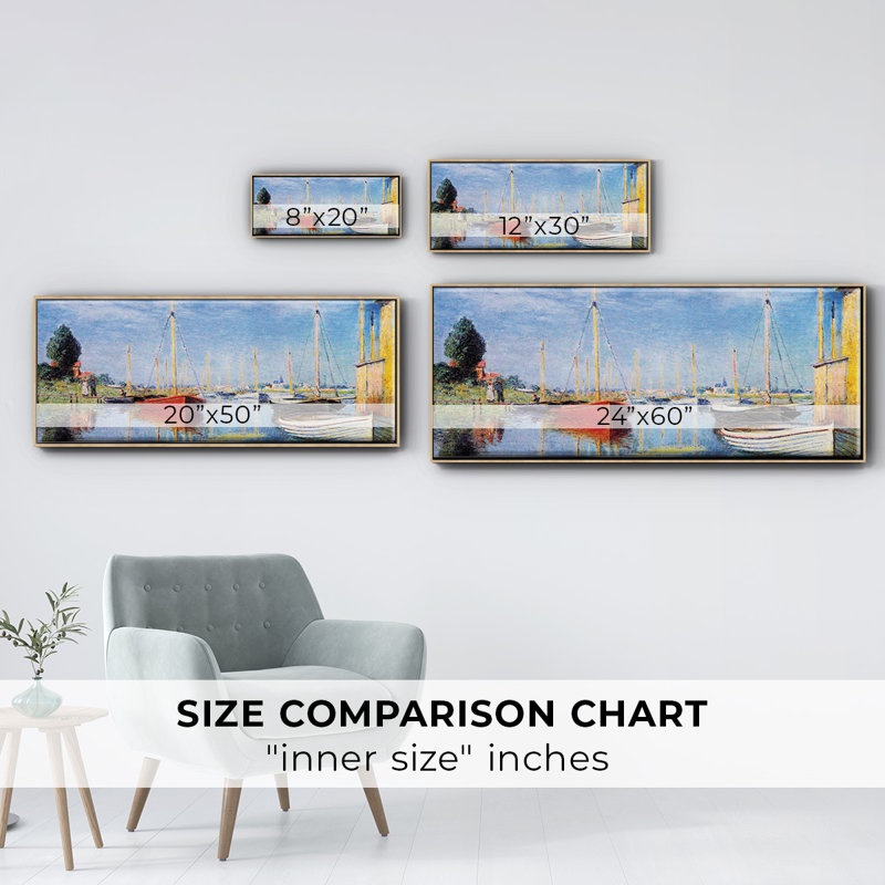 Bateaux de plaisance à Argenteuil par Monet, toile encadrée, H 8 po x l 20 po