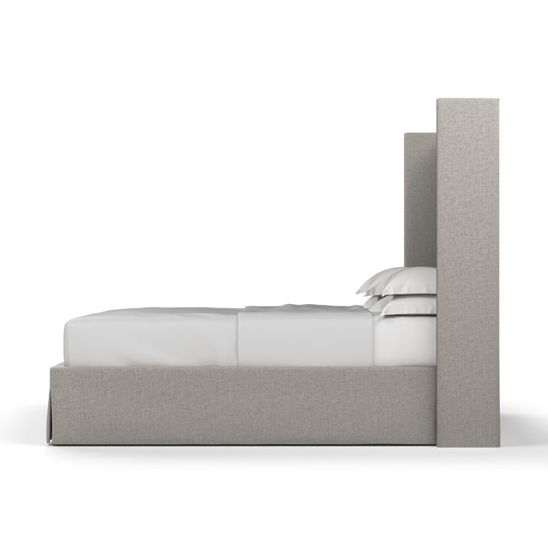 Kaiser Upholstered Wingback Bed, Twin, Box Weave Linen Silver Streak