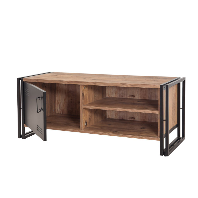 Vasilos Industrial TV Stand with Metal Frame & Melamine Coated Particle Board, 51.2 x 19.7 x 17.7 inches | Atlantic Pine & Black Finish | Wall-Mountable, Multiple Shelves, Durable Metal Handles | Perfect for Modern Living Rooms