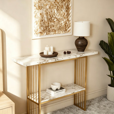 Modern Luxury Gold Metal Frame Console Table , Chic Entryway Table With Storage Shelf For Living Room Decor