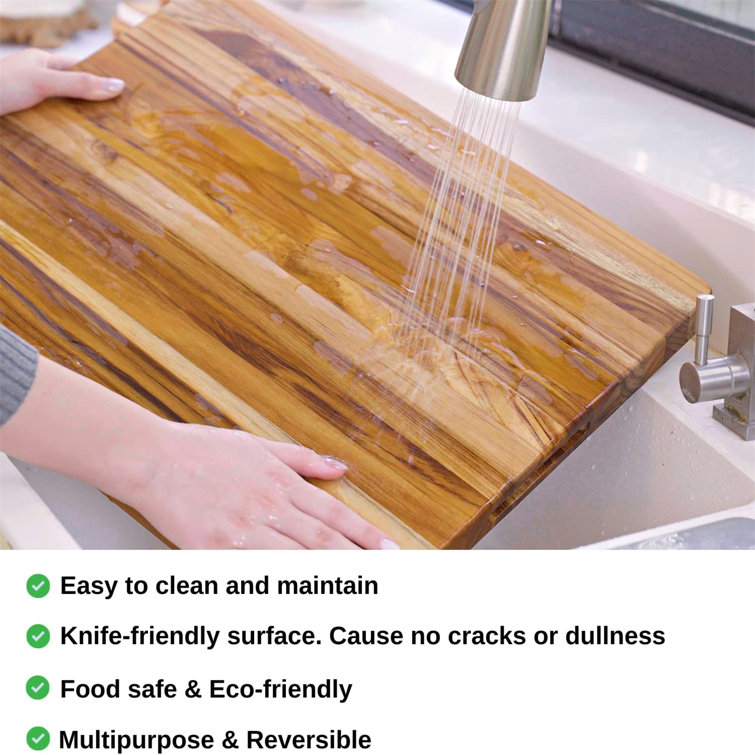 Teak Wood Cutting Board with Hand Grip Wooden Cutting Boards for Kitchen Medium Chopping Board Wood Christmas Exchange Gifts(20 x 15 x 1.25 inches) Ba