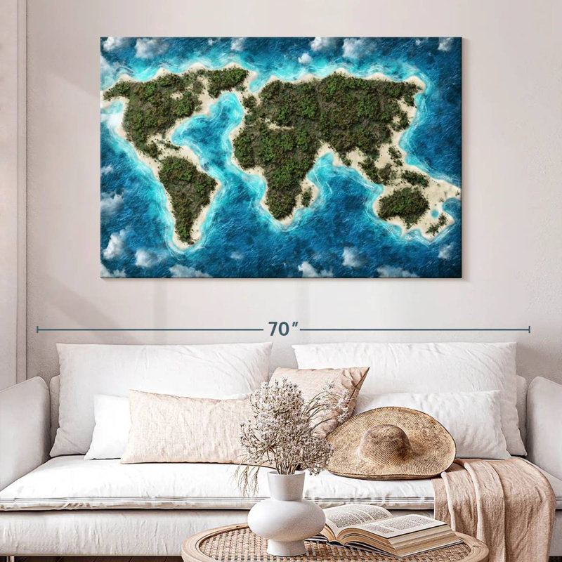 Carte du monde de l'île Aliaz, H 34 po x l 51 po