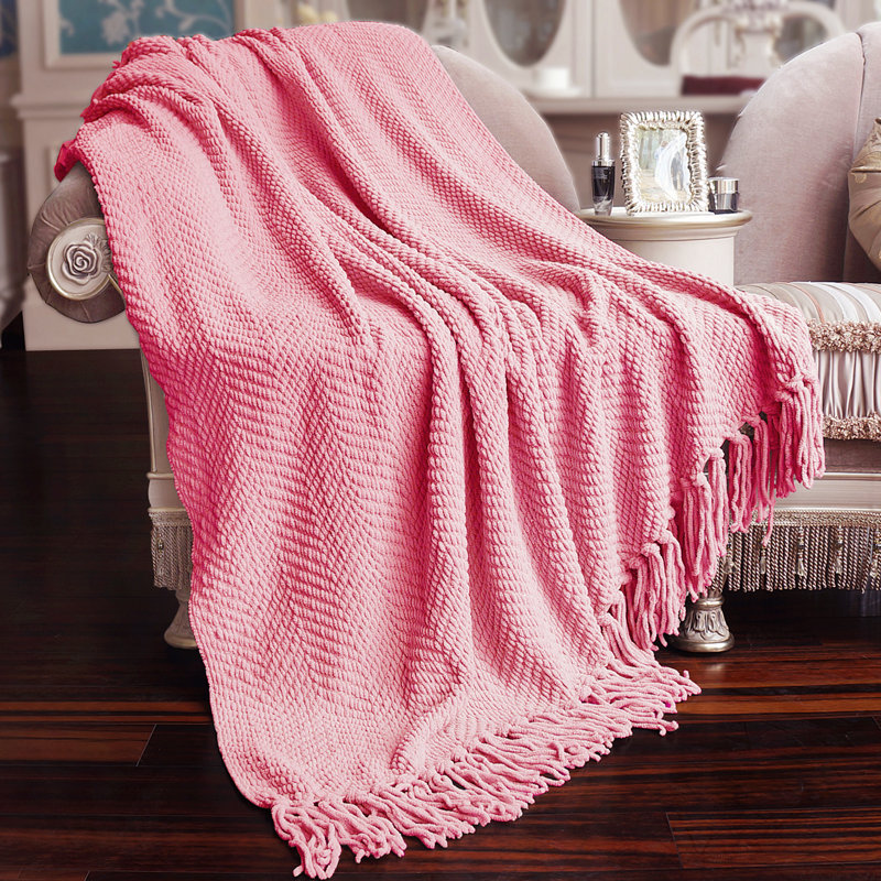 Jeté en tricot de tweed, Glace à la fraise, 60 po x 80 po