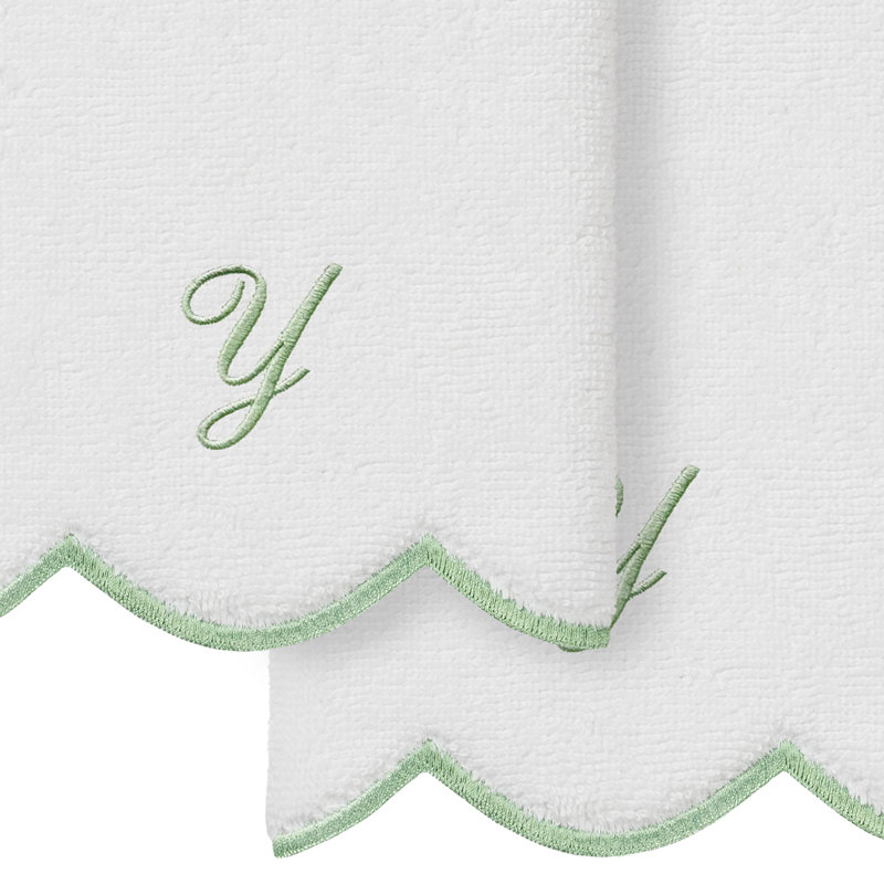 Ensemble de serviettes Linum Home Textiles 100% coton turc ADORNIA, Blanc/vert, Y, Ensemble de 2 serviettes à doigts