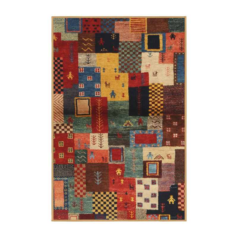 Tapis brun/bleu/gris/zone contemporaine, Rectangle 2 pi x 4 pi