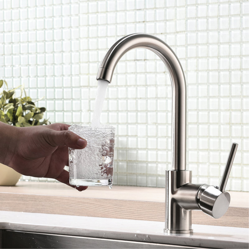 Robinet d'évier de cuisine en nickel brossé - acier inoxydable, pour un décor moderne, poignée commerciale en acier à poignée simple, nickel, performance durable
