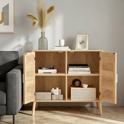 Buffet Cabinet with Storage Accent Bathroom Floor Cabinet with Two Doors and 4 compartments for Storage