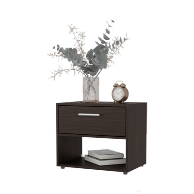 Round Rock Nightstand With A Drawer. Stained Walnut, Assambly Required