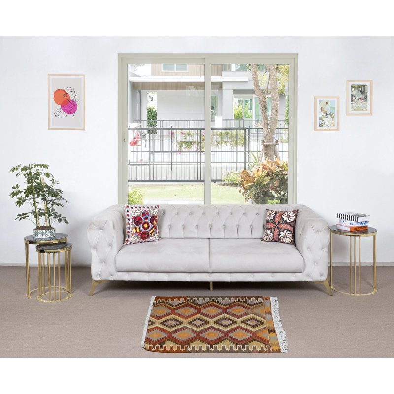 Tapis multicolore multicolore en laine tissé à la main 2,8 x 3,6 pi