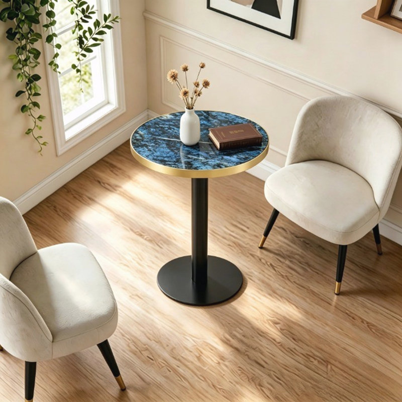 Table de bistro ronde moderne, petite table à manger avec pied central pour 2 personnes, coin salon luxueux., Blue/Black